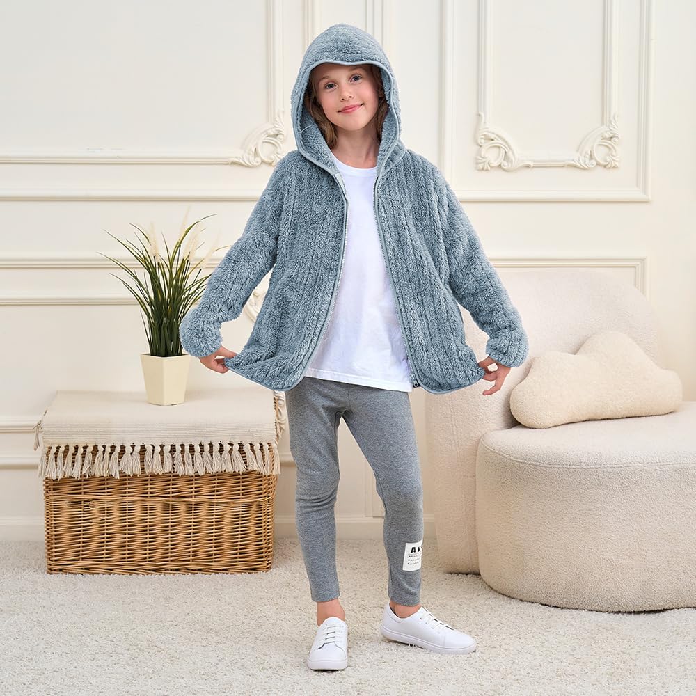 Girls Fleece Jackets Sherpa Fuzzy Hoodies Light Pullover Full Zip Up Kids Sweatshirts Size 3-12 Years - Image 4