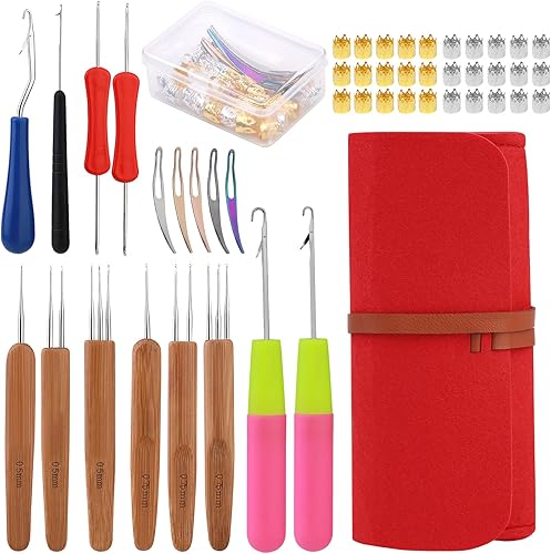 Gancho de ganchillo para rastas, 48 herramientas de gancho de ganchillo para rastas, 6 agujas de ganchillo para rastas, gancho de cierre doblado de