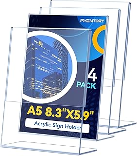 Tischaufsteller A5, 4 Stück Acryl Aufsteller Din A5 Transparent, Werbeaufsteller Schräg L Ständer, Tisch Aufsteller für Büro, Geschäft, Restaurant, Hotel