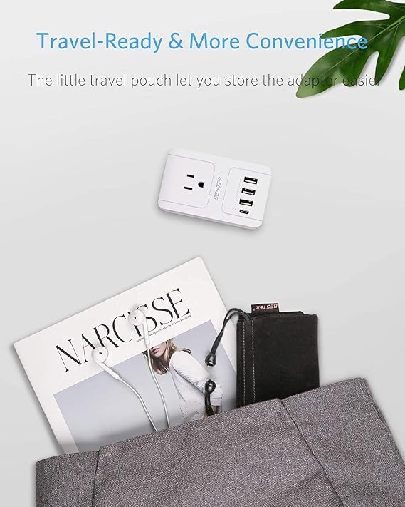 BESTEK International Travel Adapter with USB-C 30W, 3000W Travel Adapter for Hair Dryer, Curling Iron USB Travel Wall Charger with Worldwide Wall Plugs for US, EU, (Not a Converter)