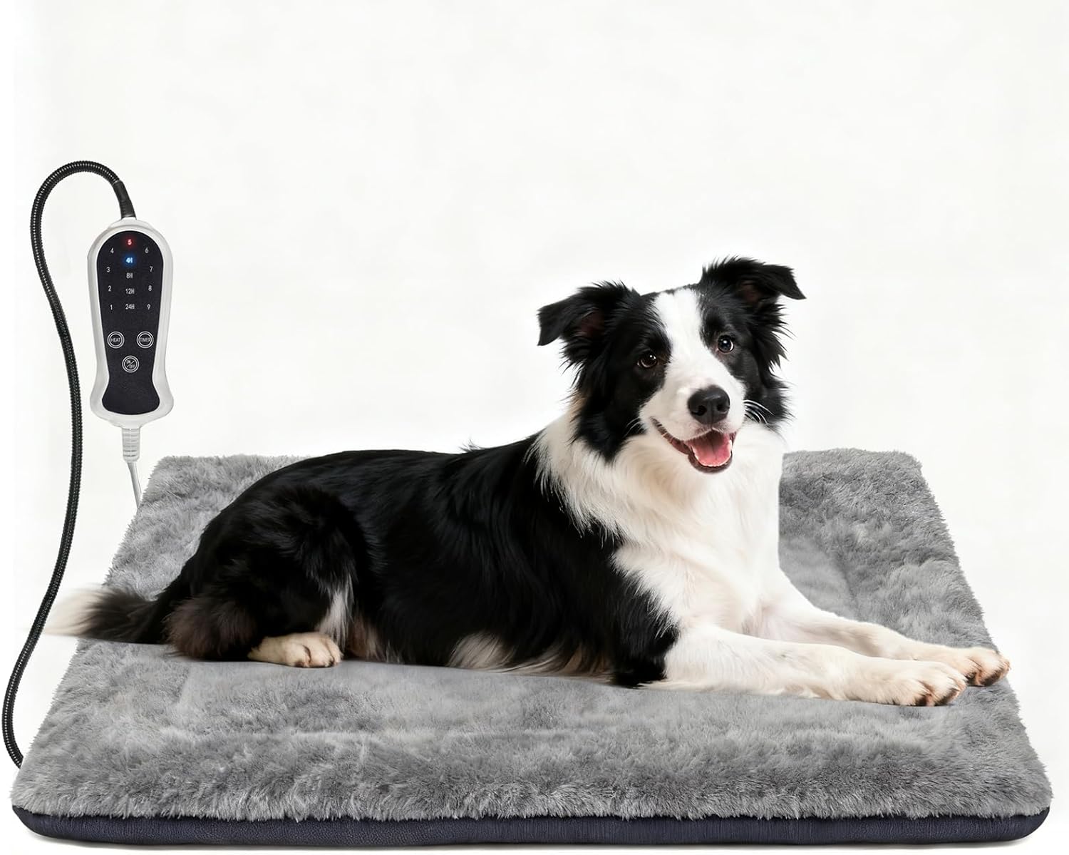 Bestio Heated Dog Bed, 30×20In Dog Beds Large Sized Dogs, Heated Pet Bed with Nine-Level Smart Switch Adjust Temperature Removable and Washable Indoor Pet Heated Bed,Skin-Friendly-Grey Gray 30"L x 2"W x 20"Th