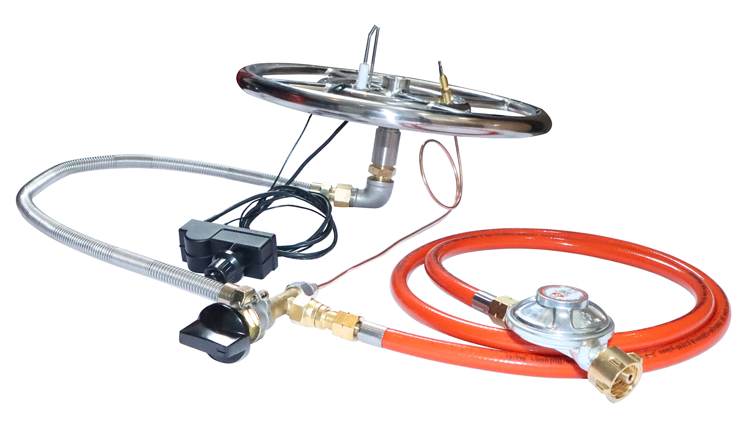 Meter Star Komplettes Propan-Feuer-Set, Gas-Steuerventil von Schornsteinteilen, komplettes System inklusive Reglerventil, Schlauch, 12-Zoll-Feuerring, Ventil: