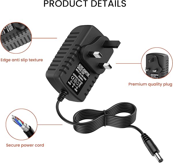 12V 2A Power Supply for LED Strip Lights, 100-240V AC to DC 12V Converter Adapter Driver Transformer, 24W UK Plug with 1.5M Cable, 5.5mm x 2.1mm Jack - 3