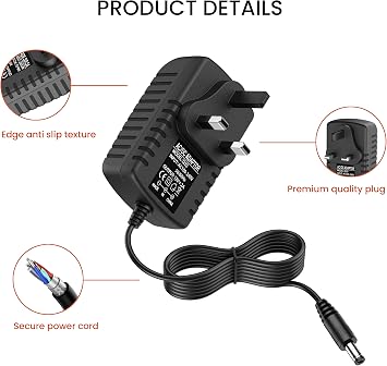 12V 2A DC Power Supply UK Plug AC Adapter with 8 DC Plug Tips, Converter Driver AC 100-240V Supply to DC 12V, AC to DC Converter Adapter Transformer for CCTV Camera, USB 3.0 HUB, LED Lights