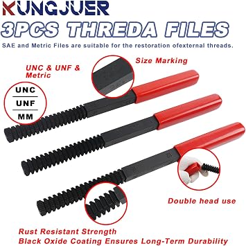 3Pcs Thread File Set, Thread Restoring Chaser Files Metric and SAE