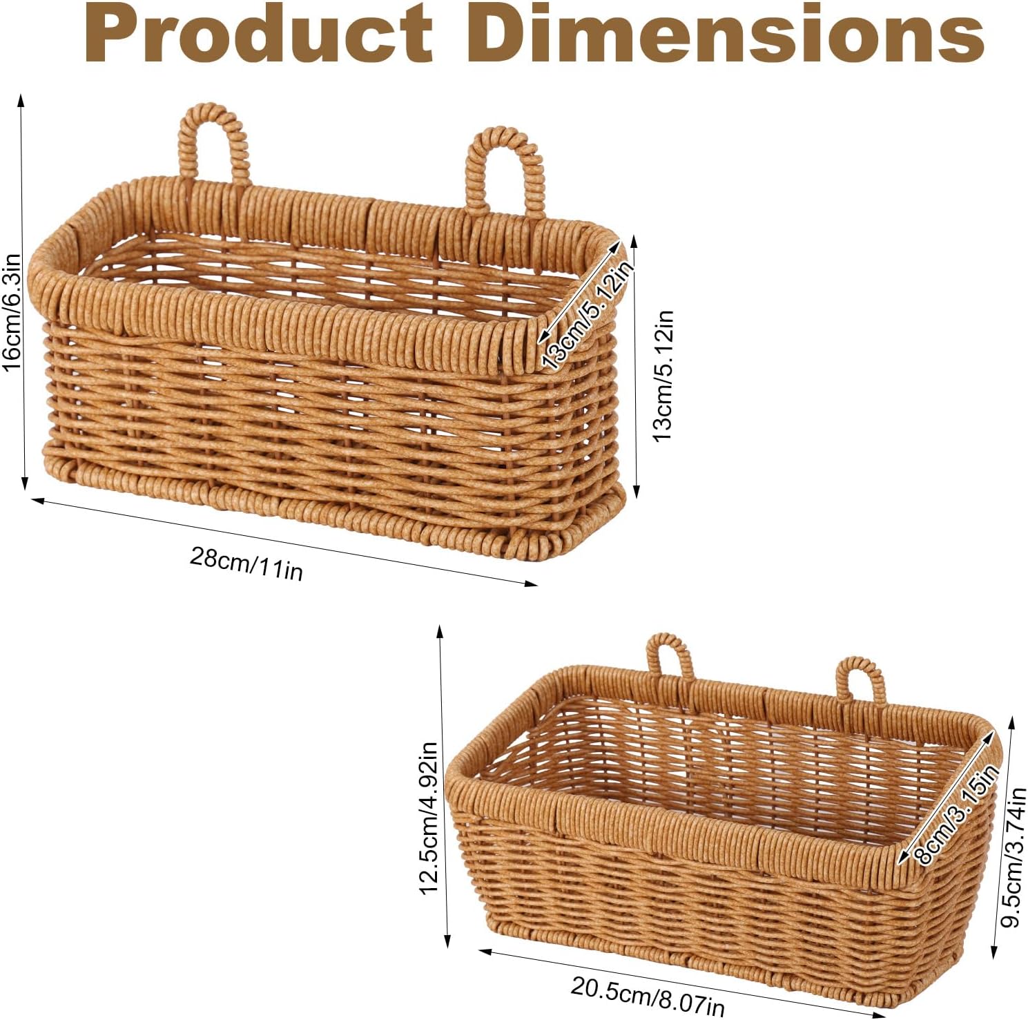 NQEUEPN 2pcs Woven Hanging Storage Basket for Wall (2 Szie)