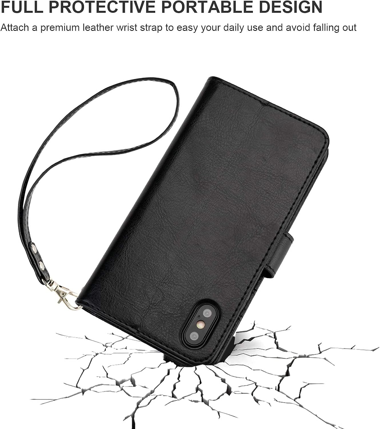 Bocasal for iPhone Xs Max Wallet Case with Card Holder PU Leather Magnetic Detachable Kickstand Shockproof Wrist Strap Removable Flip Cover for iPhone Xs Max 6.5 inch (Black)