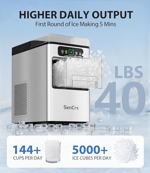 Nugget Ice Maker 40lbs/Day, Countertop Ice Maker Soft Chewable Ice, Ice Makers One-Click & Self-Cleaning, Crushed Pellet Ice Machine with Scoop&Basket for Home/Kitchen/Office, Stainless Silver - 3
