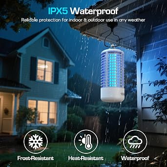 Anysun Electric Insect Killer Mosquito Lamp Camping with LED Light for Indoor and Outdoor Use 3000 V Mosquito Lamp Waterproof Fly Trap Electric for Home Patio Garden Camping (Grey)