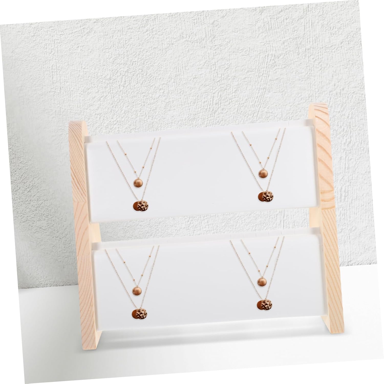 Solid Wood Double Layer Necklace Display Stand Stable Jewelry Holder Rack with Large Capacity for Home Decor and Retail Selling and Stylish Jewelry Organizer for Necklaces and