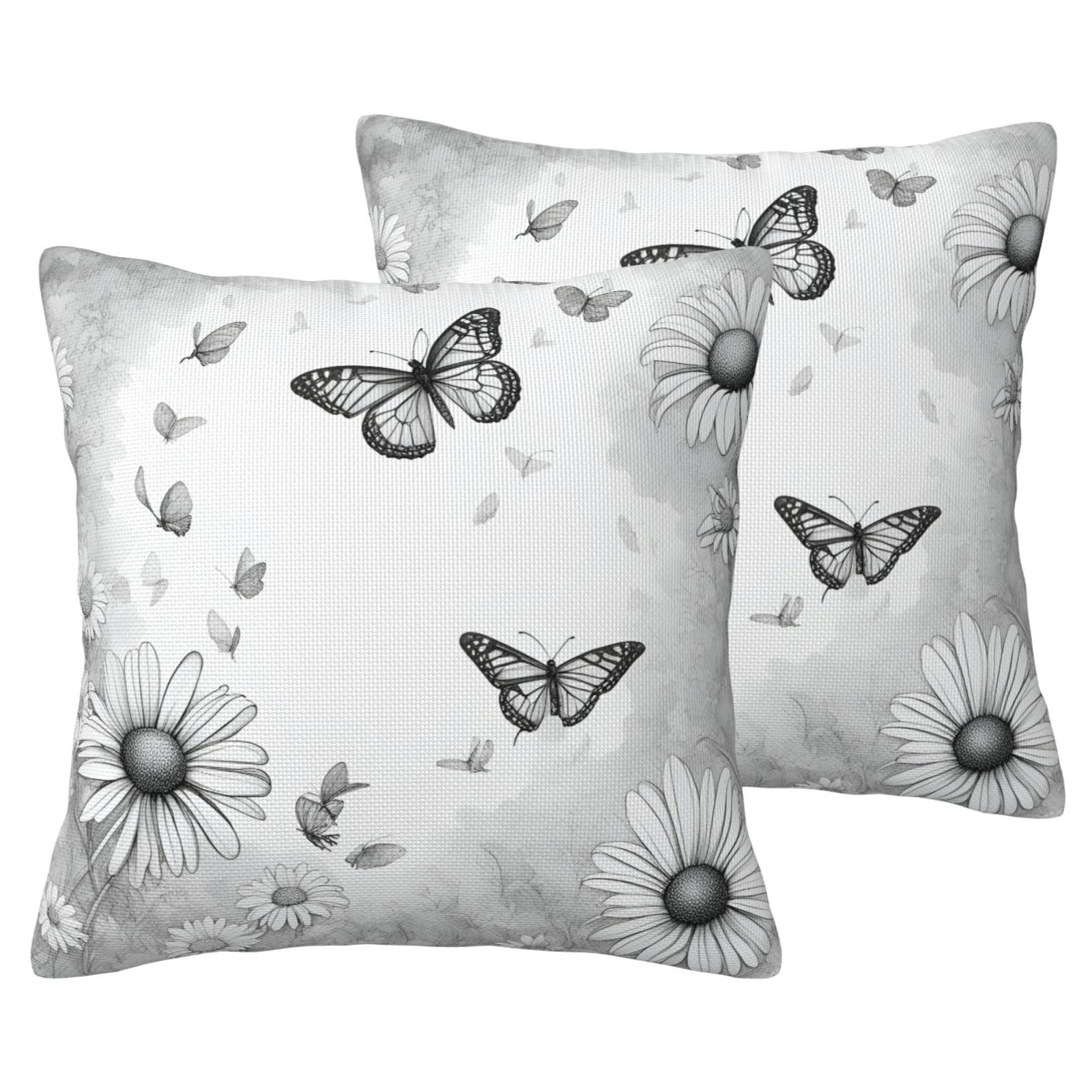 Housse de coussin papillon marguerites 61x61 cm lot de 2 ensemble décoration maison