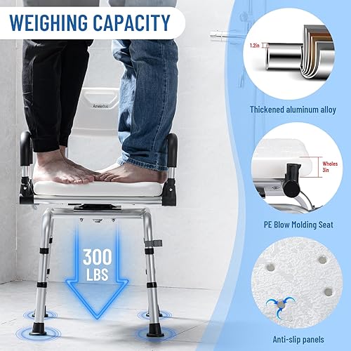 Miniatura 4 de Ameierlive - Silla de ducha con reposabrazos y respaldo para ducha interior, asientos de baño con rotación de 360 para ancianos, discapacitados,