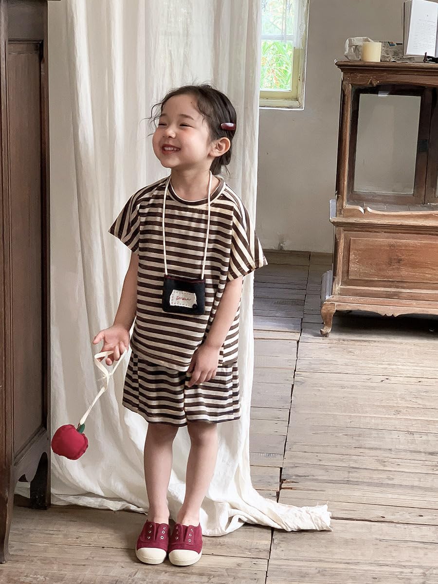 Girls 2 Piece Outfits Summer Girls Striped Batwing Sleeve Top and Short Sets 2-10Y - Image 6