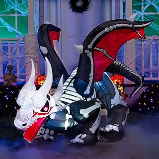 Joiedomi 5.5 Ft Halloween Inflatable Skeleton Dragon Giant Animated Fire Crouching Skeleton Dragon Inflatable Decoration Blow Up Inflatable Built-in LED Halloween Party Indoor, Outdoor, Lawn Decor