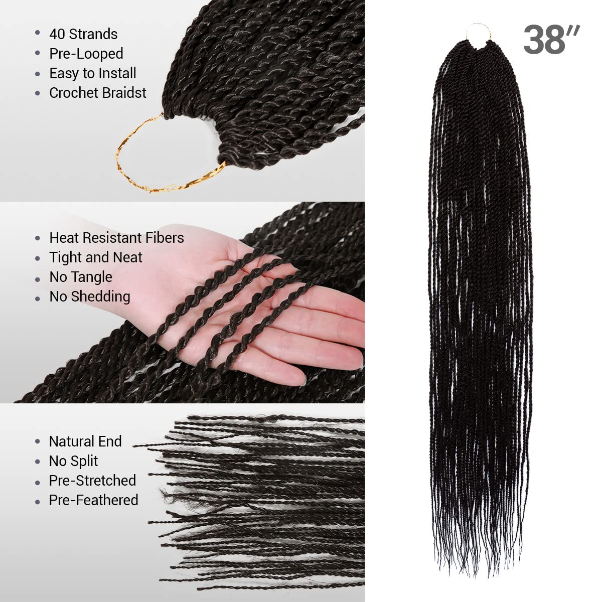 AU-THEN-TIC Senegalese Twist Crochet Braids Hair 38 Inch 8 Packs Small Mambo Twist 40 Strands/Pack Crochet Hair Pre-Stretched Pre-Looped Braiding Hair Extensions (38 Inch (8 Packs), 2-Dark Brown)