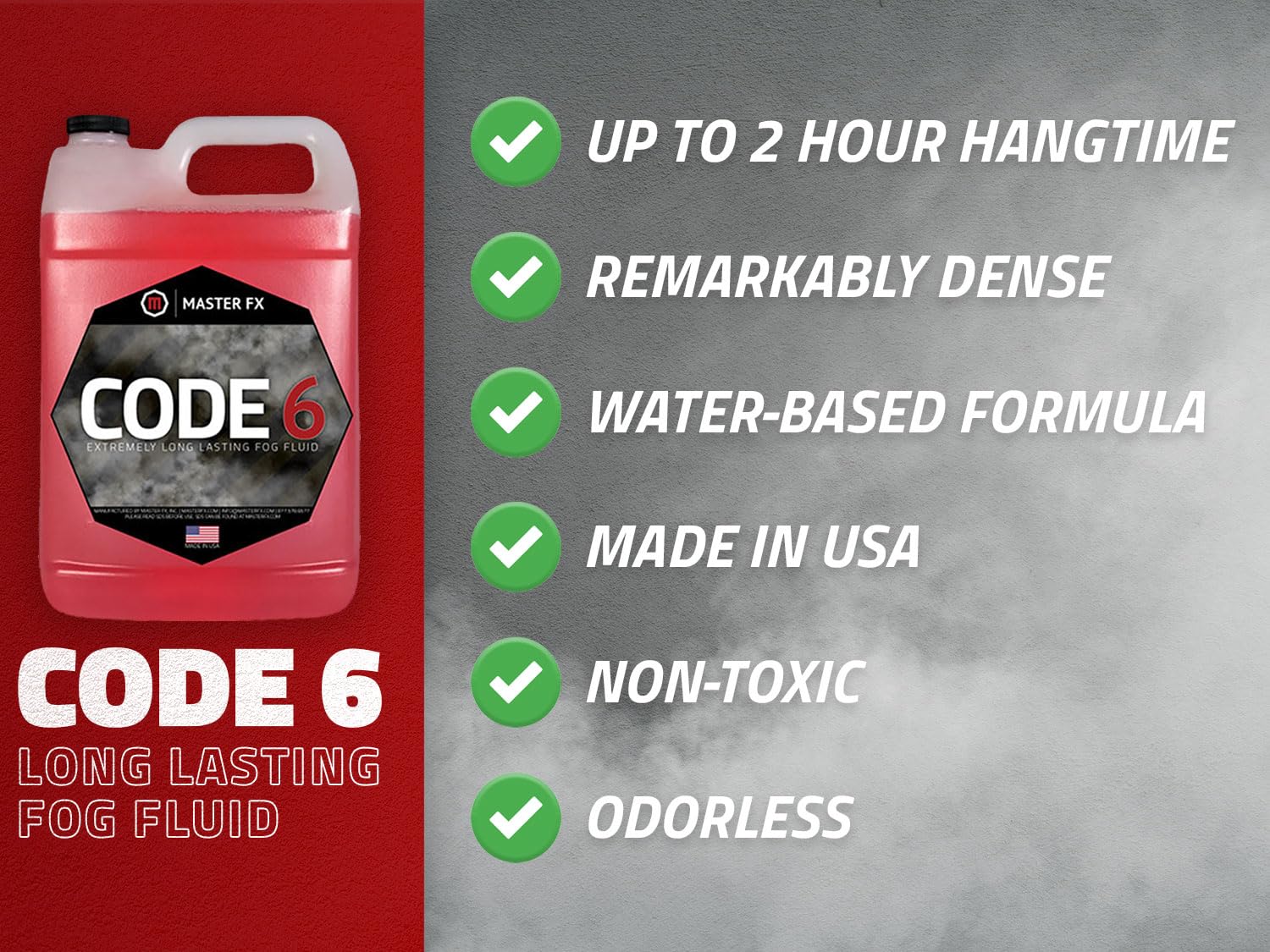 Code 6 Premium Fog Fluid – Long Lasting, High-Density Water-Based Fog Machine Fluid for 400-1500 Watt Machines. Ideal for DJs, Concert Stages, Halloween, and Theatrical Effects – 4 Gallon Case