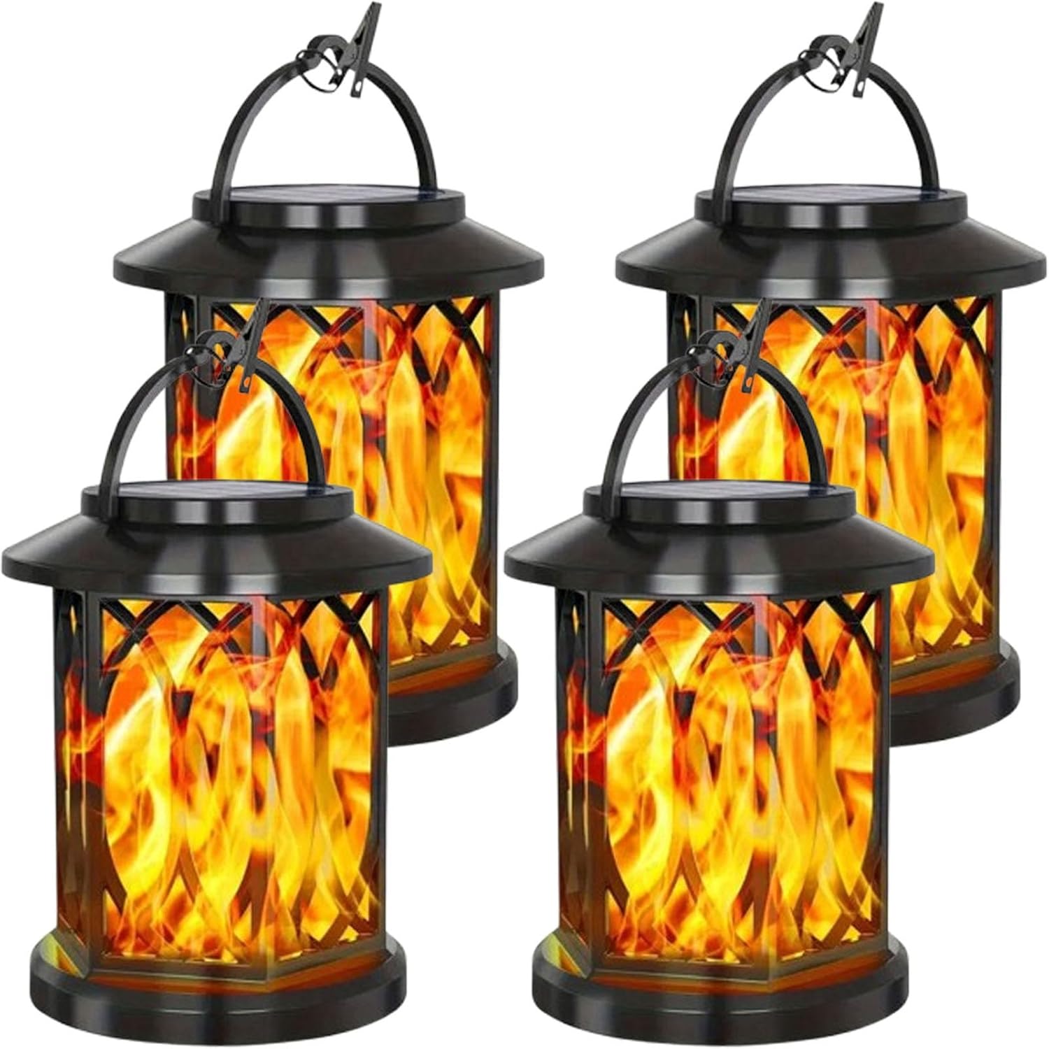 Dancing Flame Solar Lantern, Upgraded Flickering Flame Solar Lantern Outdoor Waterproof Light, Hanging Auto On/Off Garden Lights, for Yard Patio Decor (3Pcs)