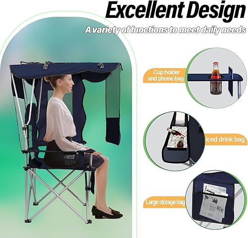 Miniatura 5 de BDL Silla de camping con toldo y sillas de playa plegables portátiles con refrigerador, respaldo de malla, portavasos y bolsillo para campamento,