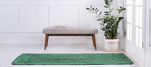 Miniatura 4 de Unique Loom Alfombra trenzada de la colección Chindi, capa (2 pies 6 pulgadas x 6 pies 1 pulgada, verdeverde cazador)