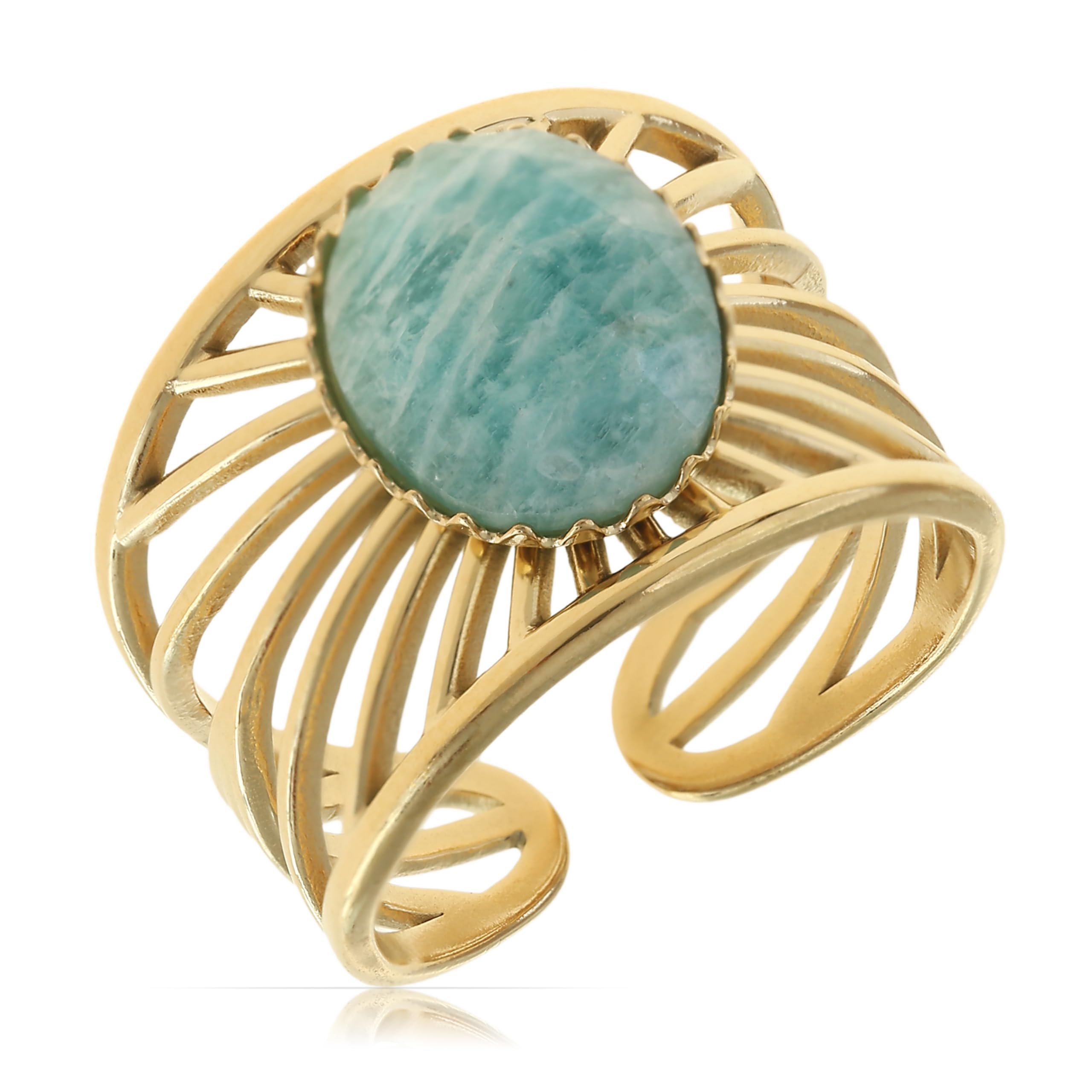 Made by Nami Boho Ring Gold Damen mit Edelstein Ring Verstellbar aus Chirurgischem Edelstahl Geschenke für Frauen Wasserfester Schmuck Hypoallergen