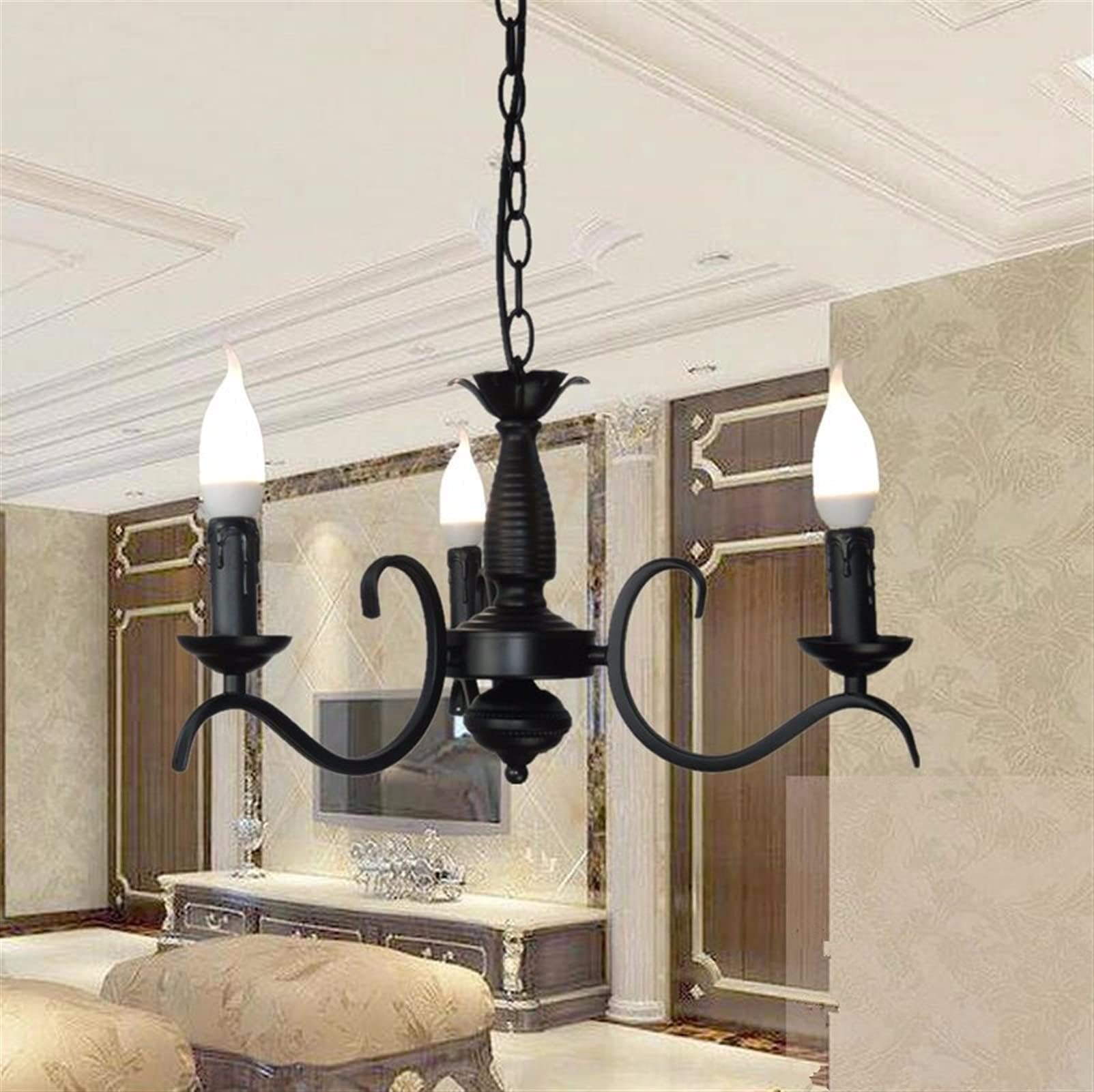 TAXXIICeiling Chandelier Lamp, Black LED Chandeliers For Living Room LED Iron Chandelier Lamps Living Room E14 LED Langer LUGUELIERS DE LUMI ็ซ RE (Color: Three Light Sources) (Six Light