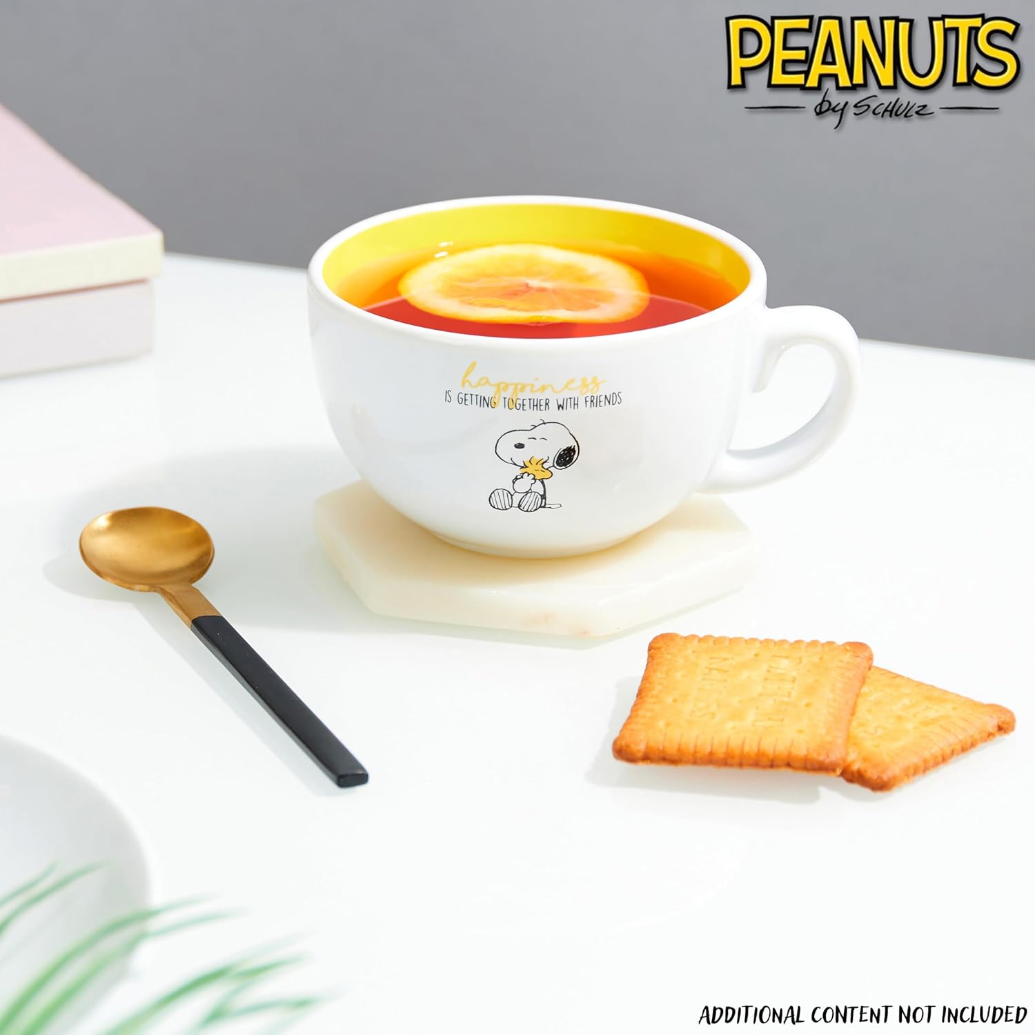 Peanuts Snoopy Coffee Mug Ceramic Mug Cute Cappuccino or Tea Mug for Women Teens Mom Wife Work Office Gifts for Women (White/Yellow Cappuccino, 11.4 oz)