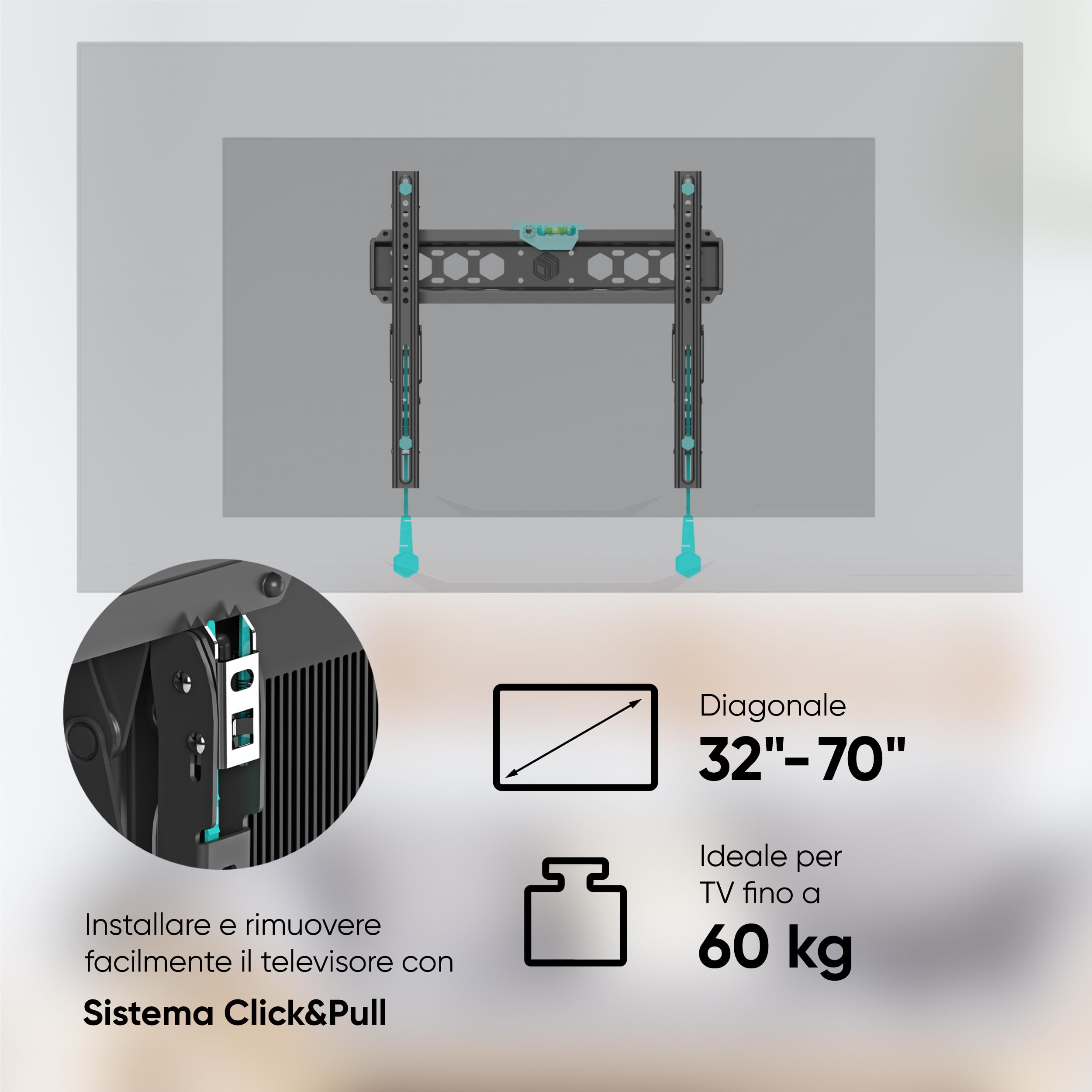 ONKRON Braccio Televisore da 32 a 70 pollici - Sostegno TV Muro Universale con Peso fino a 60 kg - Supporto Televisore a Parete con VESA 75x75-400x400 mm/Staffa per TV Inclinabile TM5-B Nero