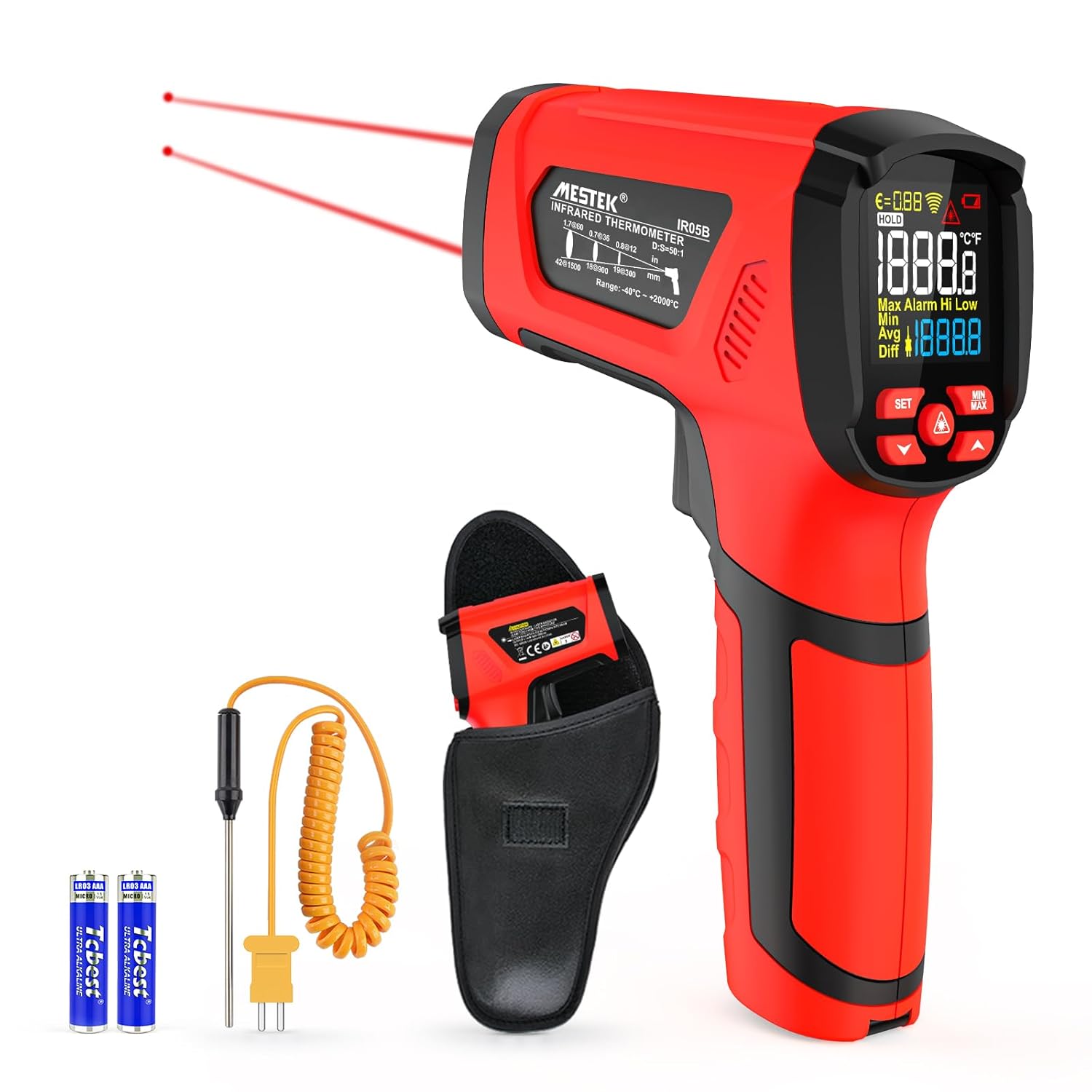 MESTEK Infrared Thermometer Temperature Gun, -40℉~3632℉, Non Contact Digital Laser Thermometer Gun Industrial Pyrometer 50:1 High Temp Thermometer with Color LCD Display, Adjustable Emissivity MESTEK Infrared Thermometer Temperature Gun, -40℉~3632℉, Non Contact Digital Laser Thermometer Gun Industrial Pyrometer 50:1 High Temp Thermometer with Color LCD Display, Adjustable Emissivity