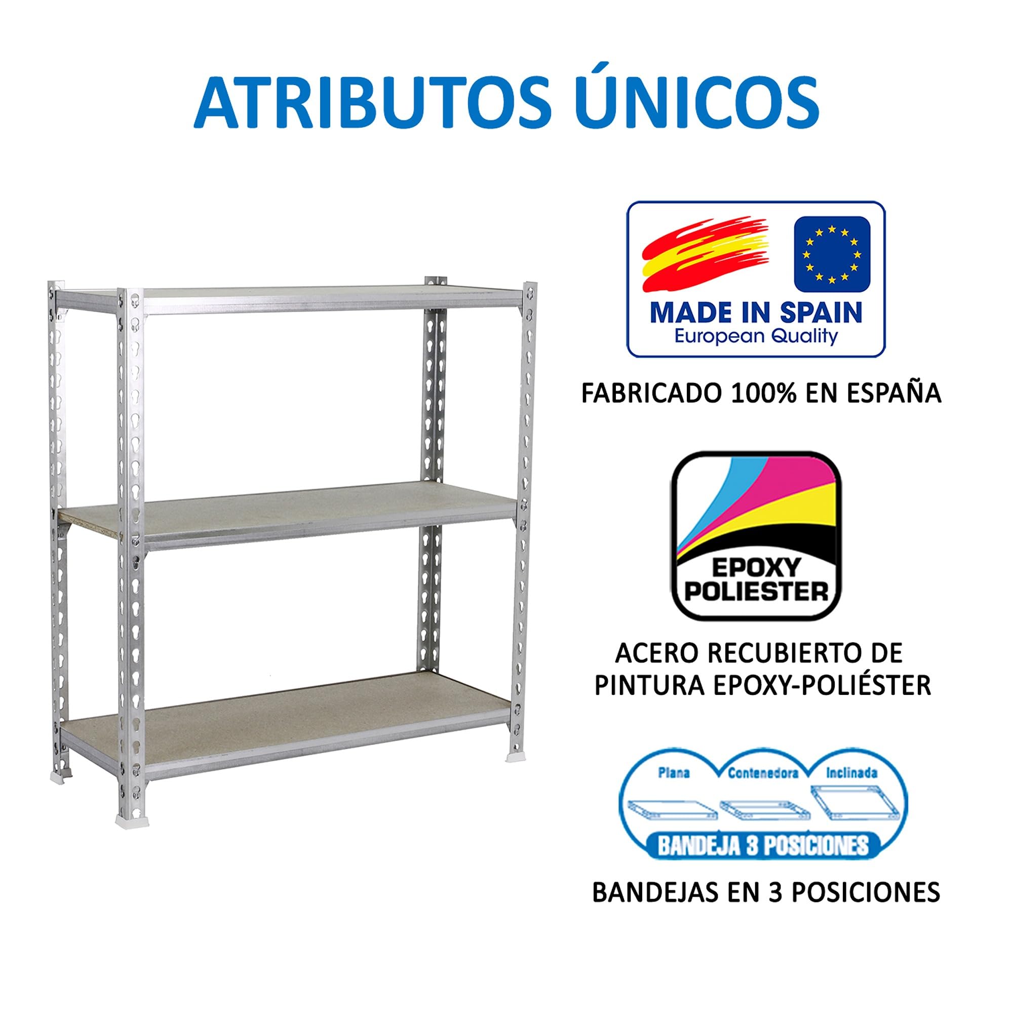 Simon Rack Scaffale Metallo Garage, 3 Ripiani Legno, 150 kg di Punto di Flessione, 900x1000x300 mm, Scaffale Garage, Senza Viti, Zincato/Legno - Maderclick