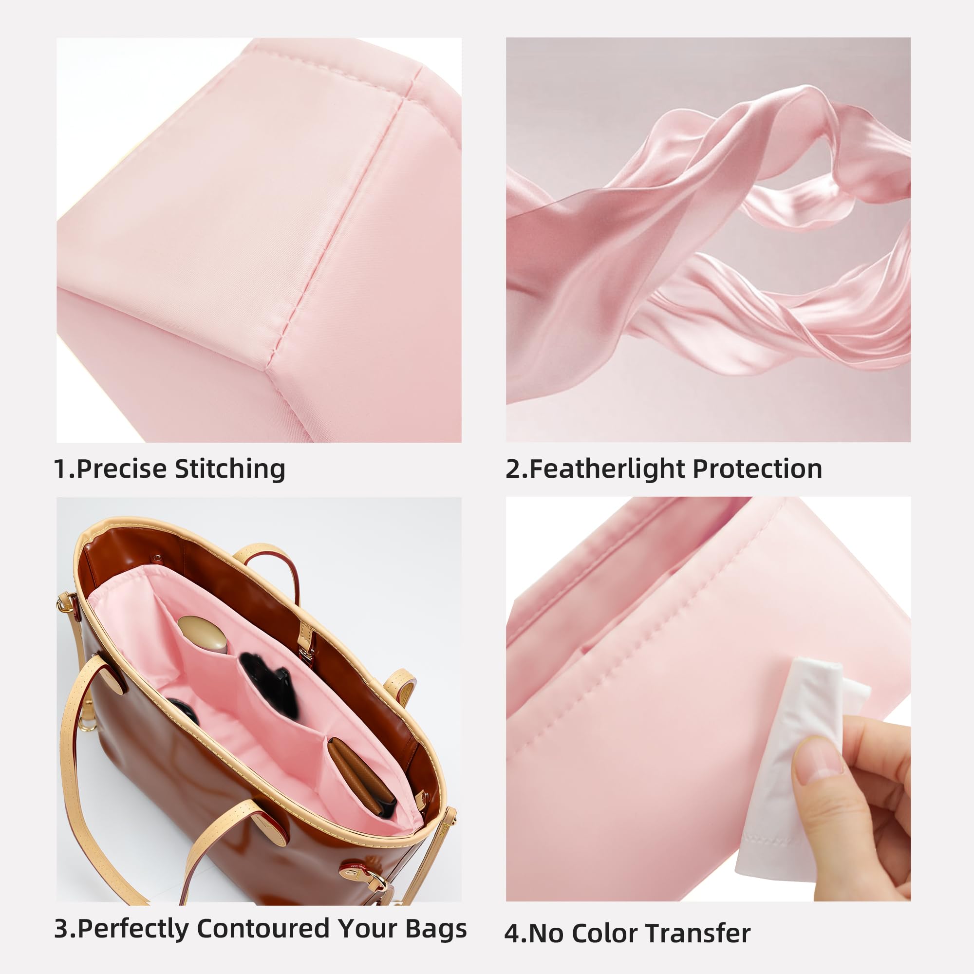 DGAZ Organisateur de Sac en Soie pour LV Neverfull (GM, Rose) | Soie Premium, Ultra Léger, Maintien de Forme Parfait, Protection Anti-rayure pour Sac de Luxe