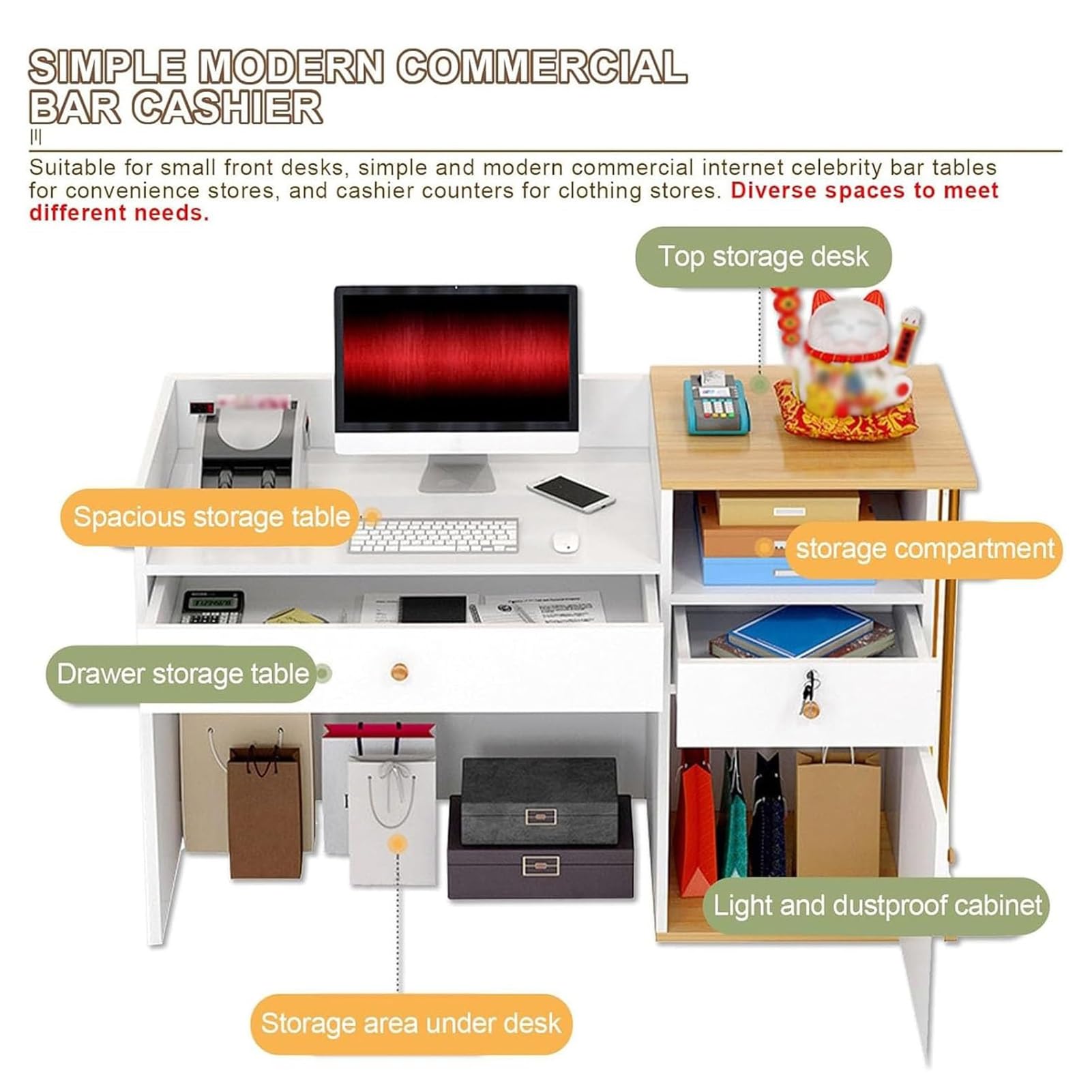 Mostrador De Recepción,Mesa De Recepción con Cajón Cerradura,Gabinete De Cajero Estilo Mármol,Mueble Recepción Mostradores para Tiendas,Salones De Belleza(C,140cm)