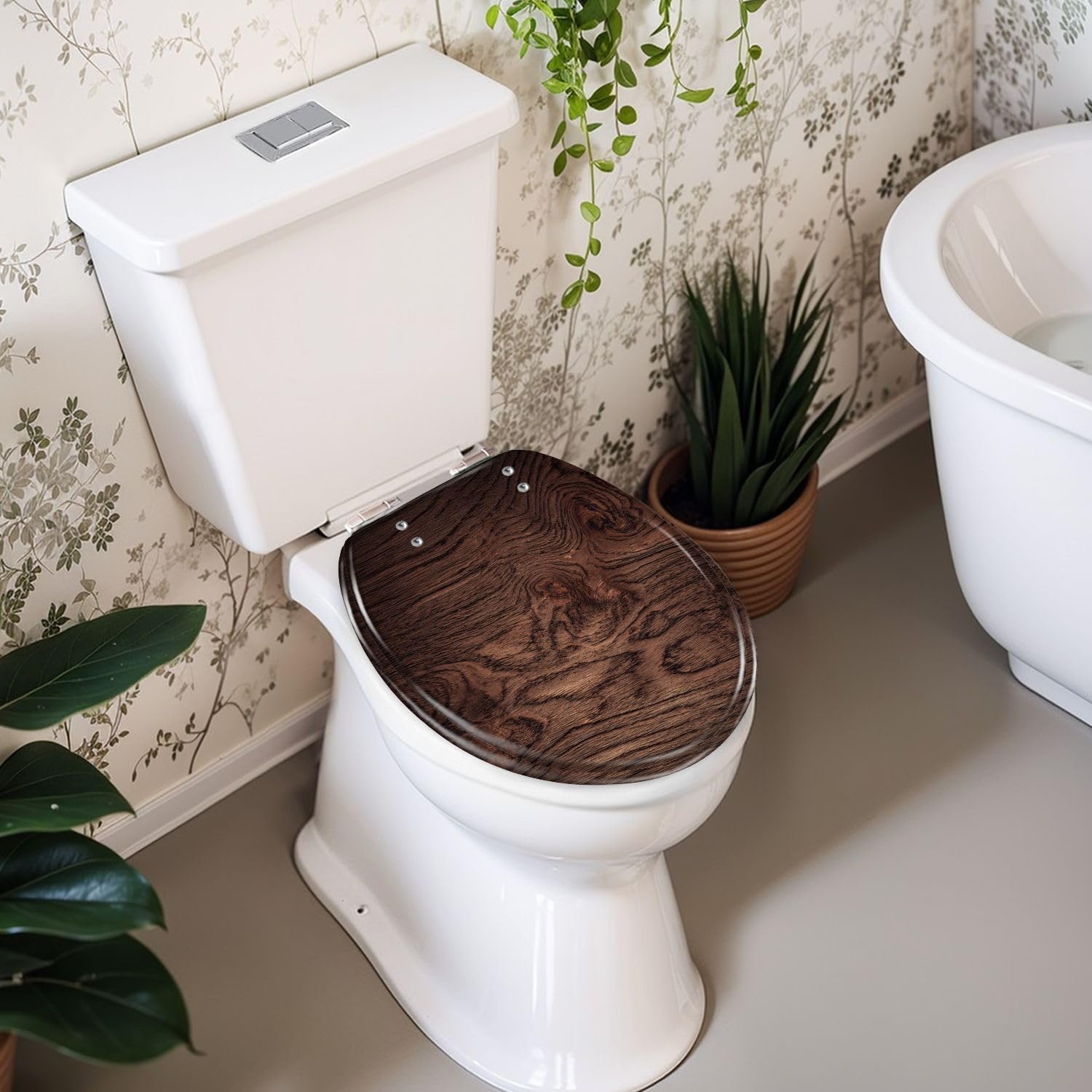 Asiento de inodoro de resina de madera oscura para baño