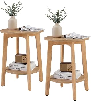 DUMOS Small Round End Tables Set of 2 for Living Room, Small Spaces