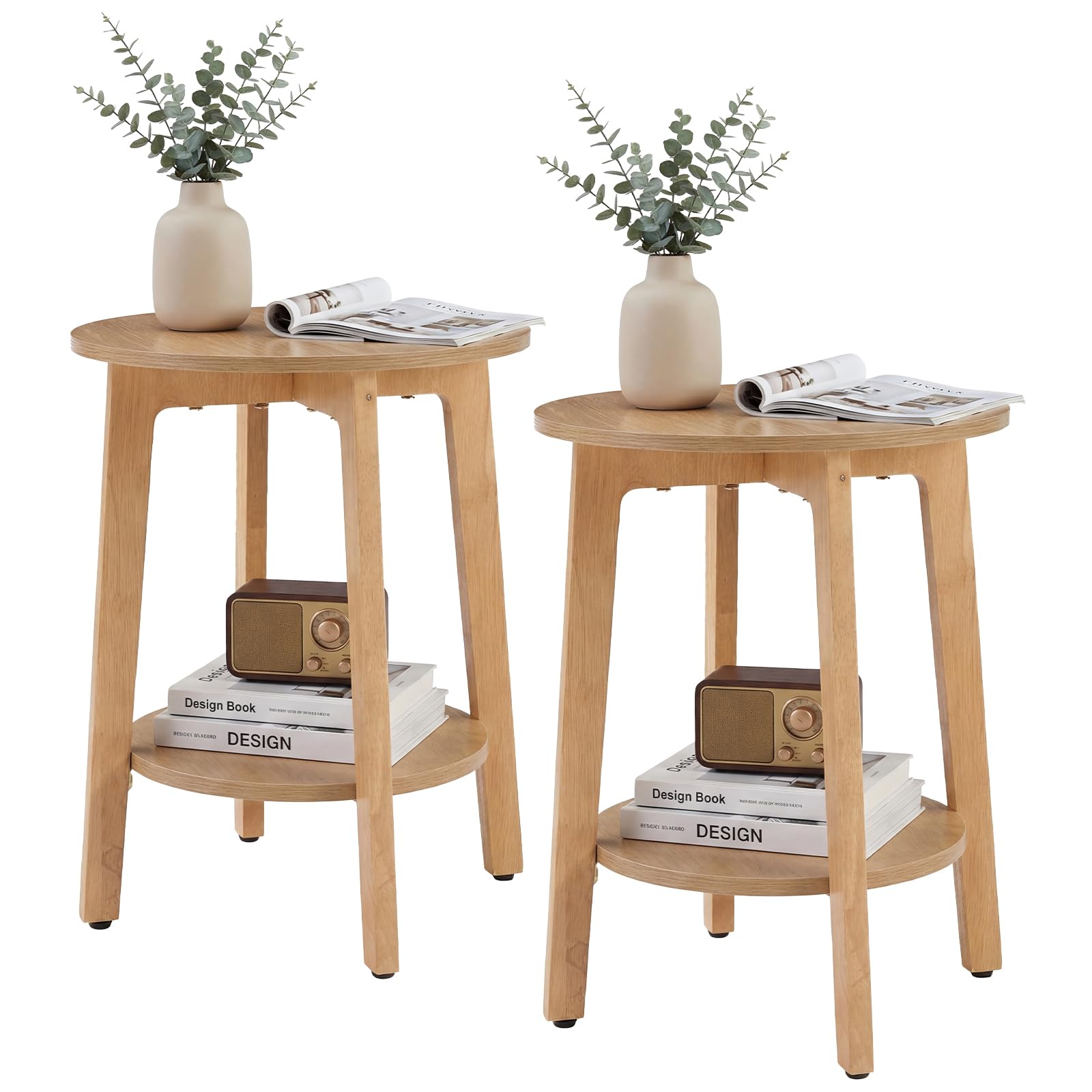 Boho Round Side Tables with Storage, Set of Two