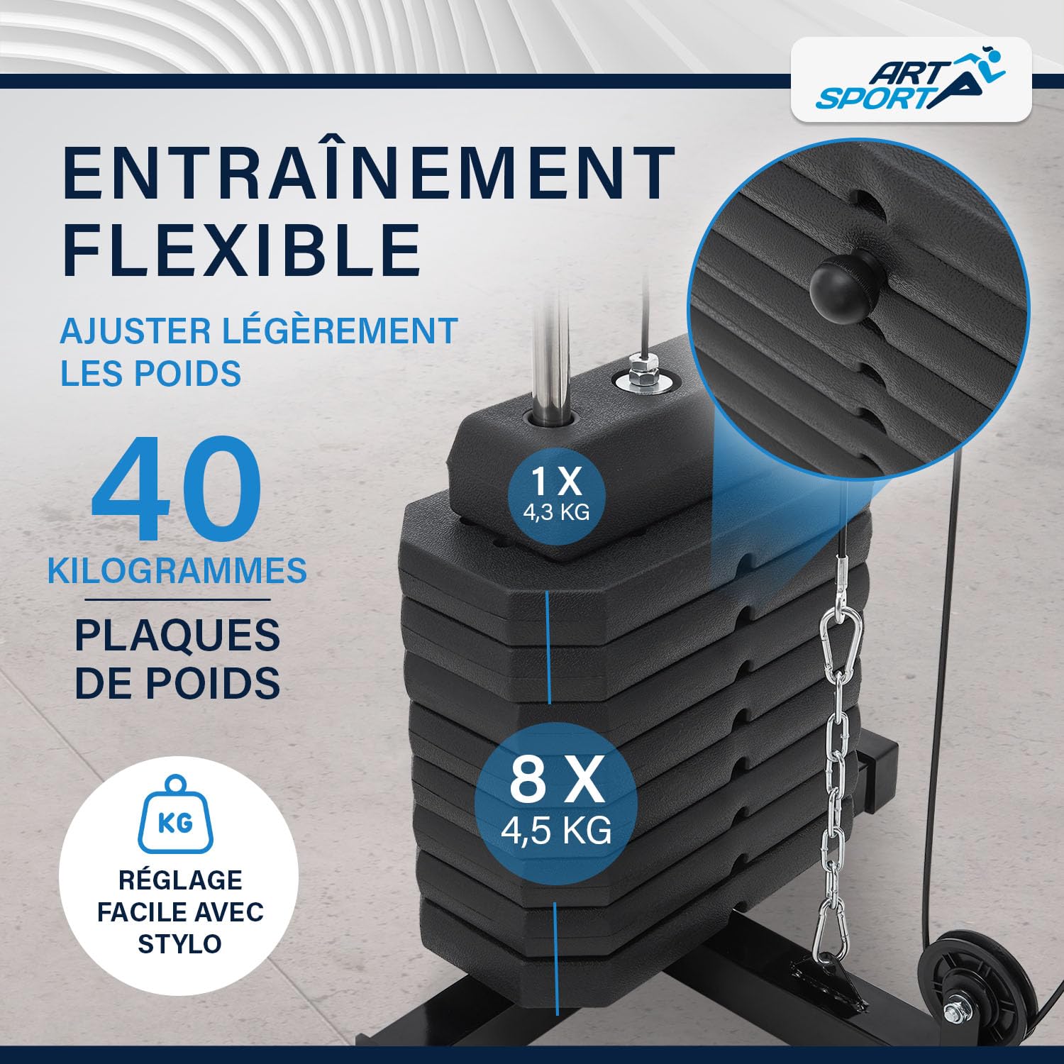 ArtSport Station de Musculation ProfiGym 2000 avec Barre de Traction latissimus et Butterfly, poulie et extenseur de Jambes – 9 Poids de 40kg en Tout – Appareil de Musculation à Domicile