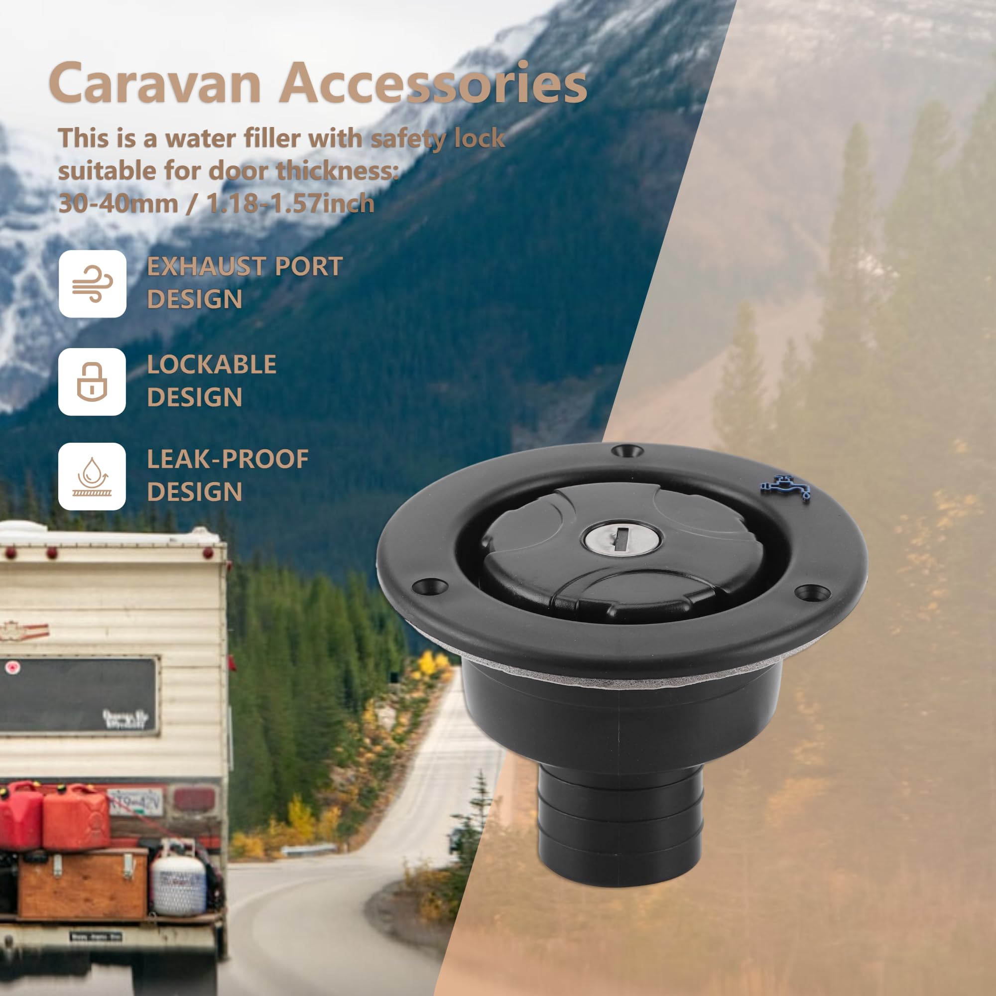Bouchon de remplissage d'eau douce avec gravité, bouchon de remplissage d'eau d'entrée verrouillable et étanche avec 2 clés pour camping-car, caravane, camping-car