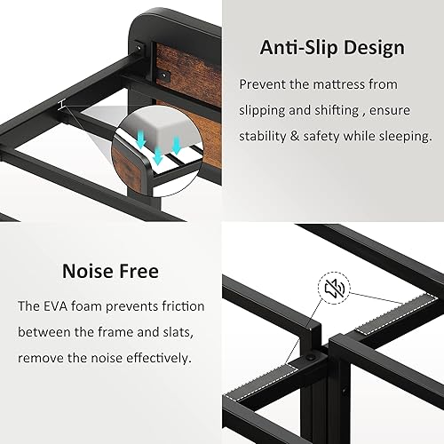Miniatura 5 de GAOMON Base de colchón de plataforma de metal con cabecera y estribo, sin ruido, no necesita somier (Queen US)