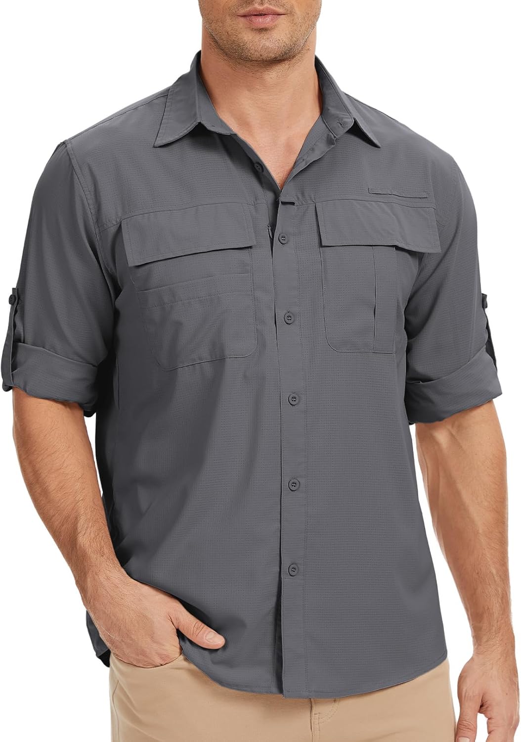 Men's Long Sleeve Fishing Shirts UPF 50+ Sun Protection, Quick Dry Work Shirts for Hiking Camping Safari