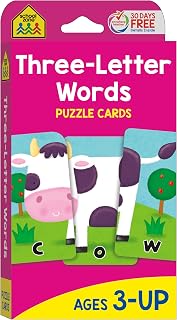 School Zone Three-Letter Words Puzzle Cards: 56 Flash Cards for Preschool Kindergarten Letter Recognition Spelling Ages 3+