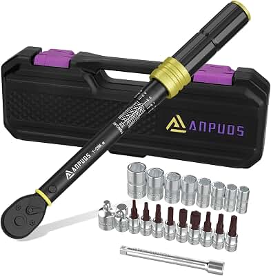 ANPUDS Llave Dinamométrica 1/4'', Llave de Torque 1-25 Nm, 72 Dientes, 21 Piezas Llave Dinamométrica Set con Extensión, Adaptador, Torx, Bits, para Reparación y Mantenimiento de Bici