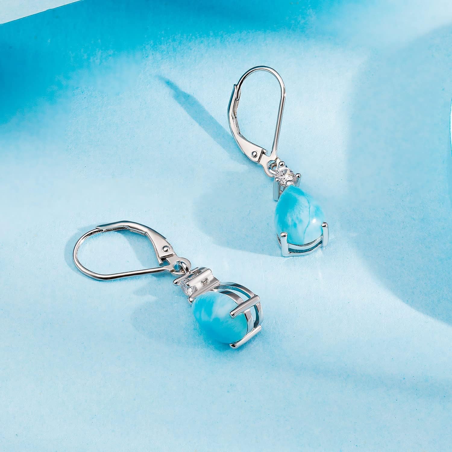 925 Sterling Silver Blue Topaz/Amethyst/Rainbow Quartz CZ Teardrop Leverback Earrings Drop Dangly Gemstone Earings Hypoallergenic Birthday Jewelry Gifts for Women - Image 4