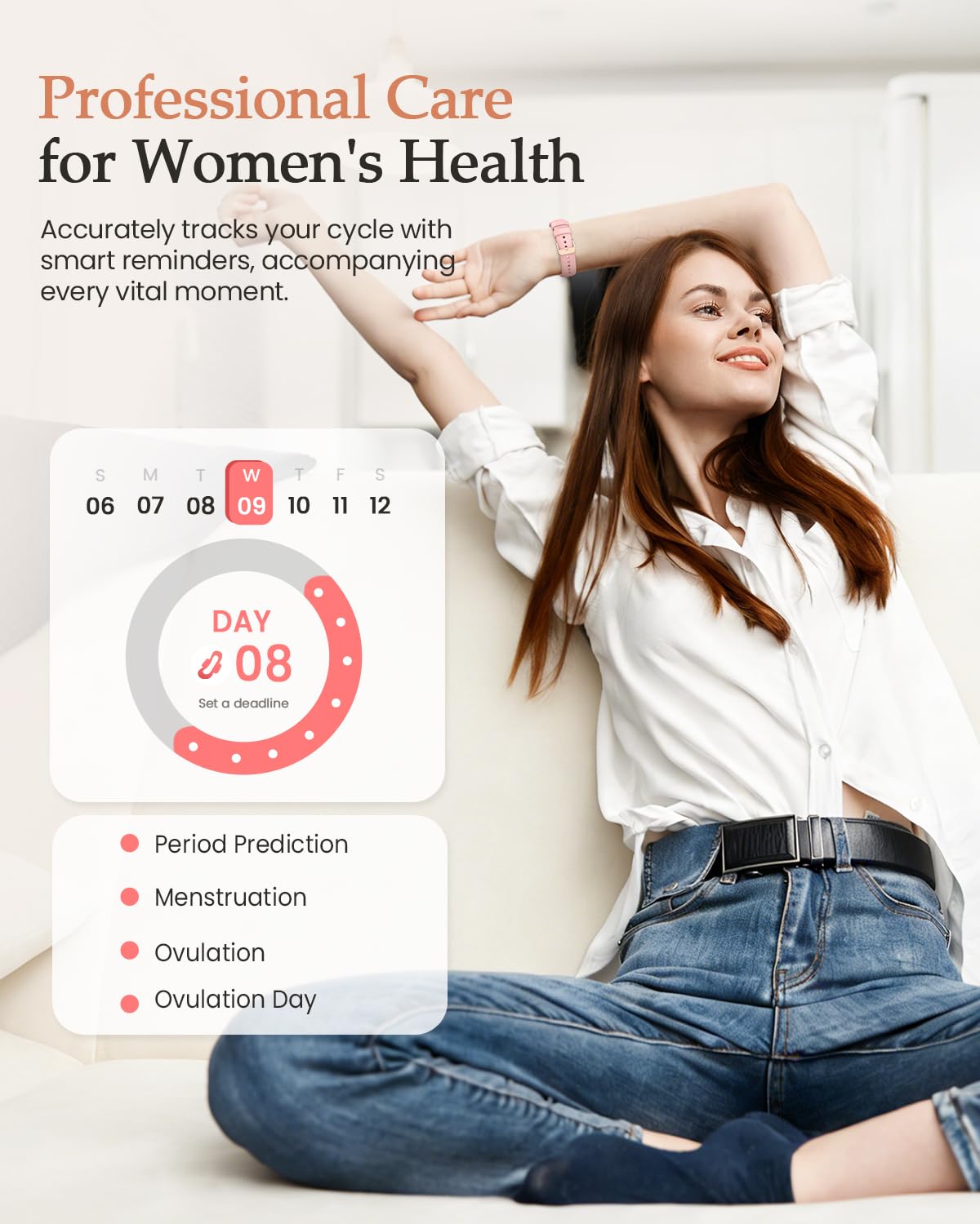 Smartwatch Damen, 1.27" HD Fitnessuhr mit Telefonfunktion, Menstruationszyklus, 120+ Sportmodi, 24H Pulsuhr, 24H SpO2, Schlafmonitor, Kalorien, Fitness Tracker, IP68 iOS Android Roségold
