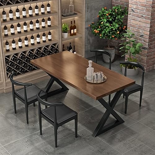 Miniatura 2 de Mesa de comedor moderna de madera maciza simple para el hogar, hotel, restaurante, cafetería, soporte de metal y panel de pino de 2.0in, fácil de