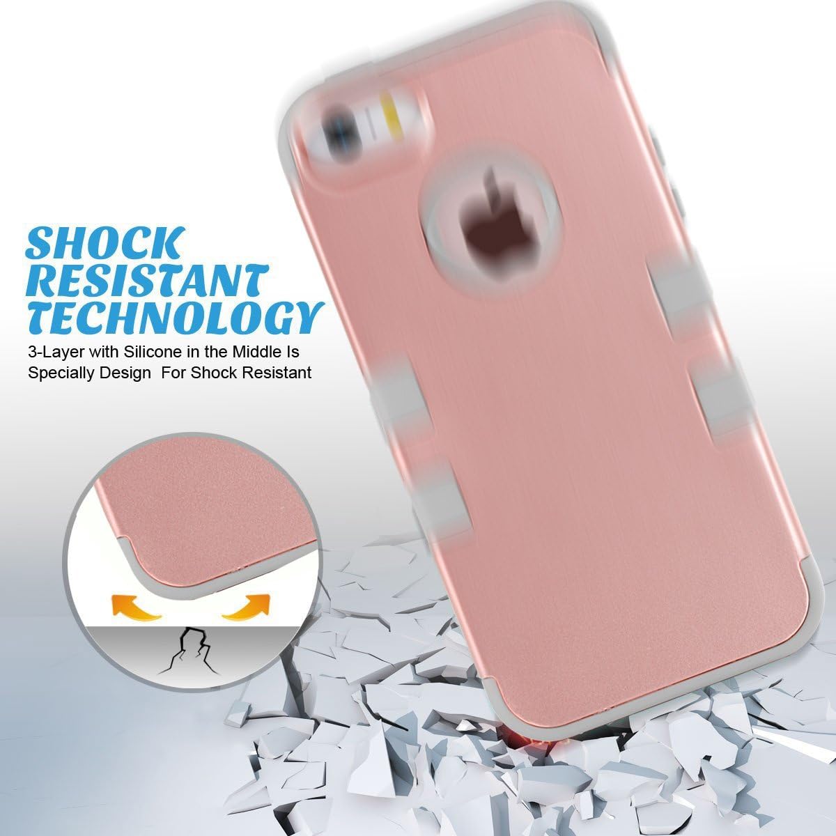 iPhone 5 Case,iPhone 5S Case, BENTOBEN 3 Piece Hard Plastic Shell Silicone Hybrid iPhone 5 Cases Shock Proof Drop Resistance Anti-Slip Cover for Apple iPhone 5 5S, Rose Gold/Gray