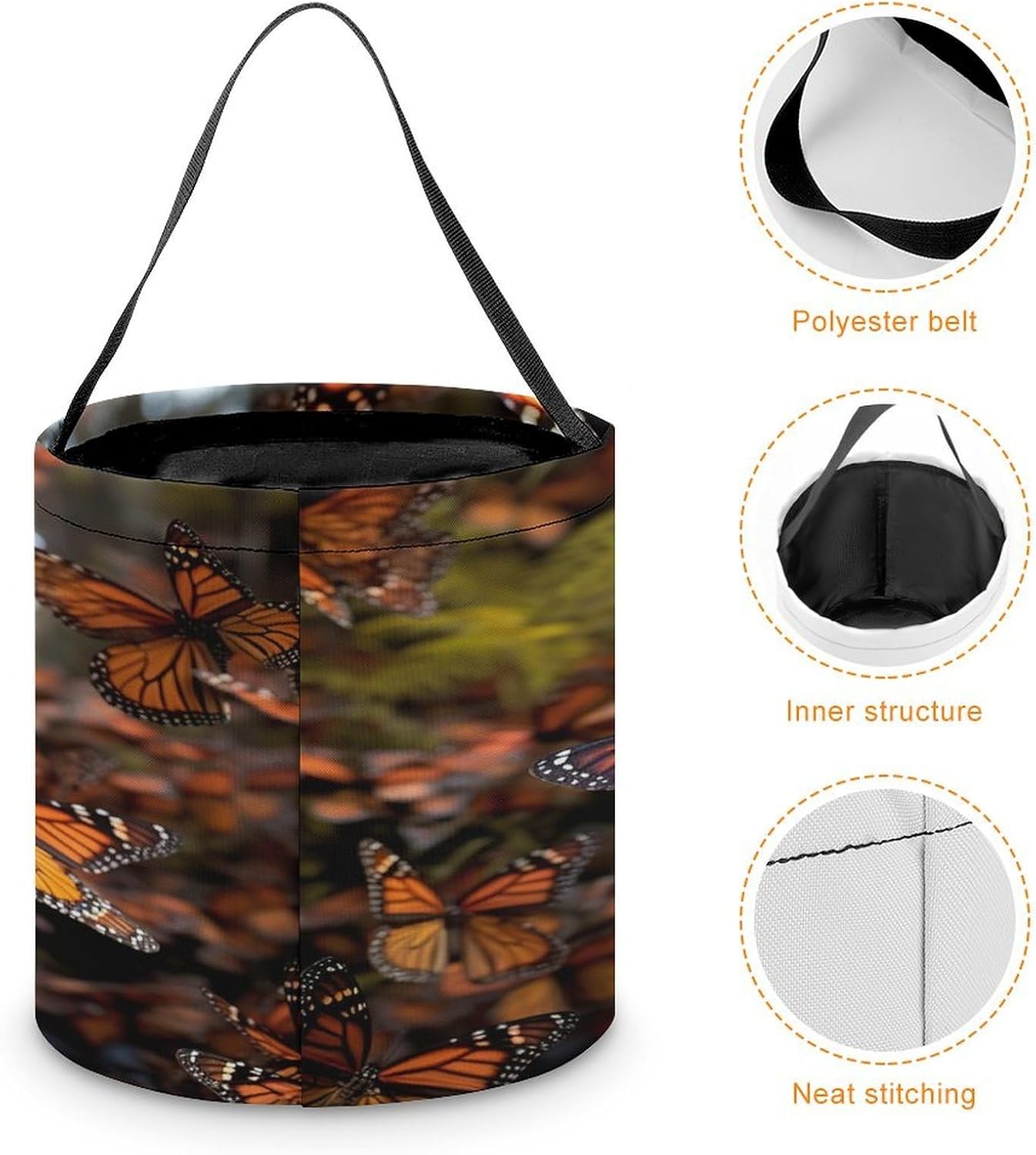 LZQPOEAS Monarch Butterflies Halloween Trick Or Treat Bucket image 4
