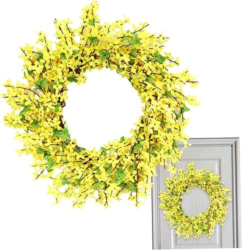 Miniatura 5 de Naisicore Forsythia - Corona de primavera de Forsythia artificial amarilla de 20 pulgadas, decoración de guirnalda colgante de puerta delantera,