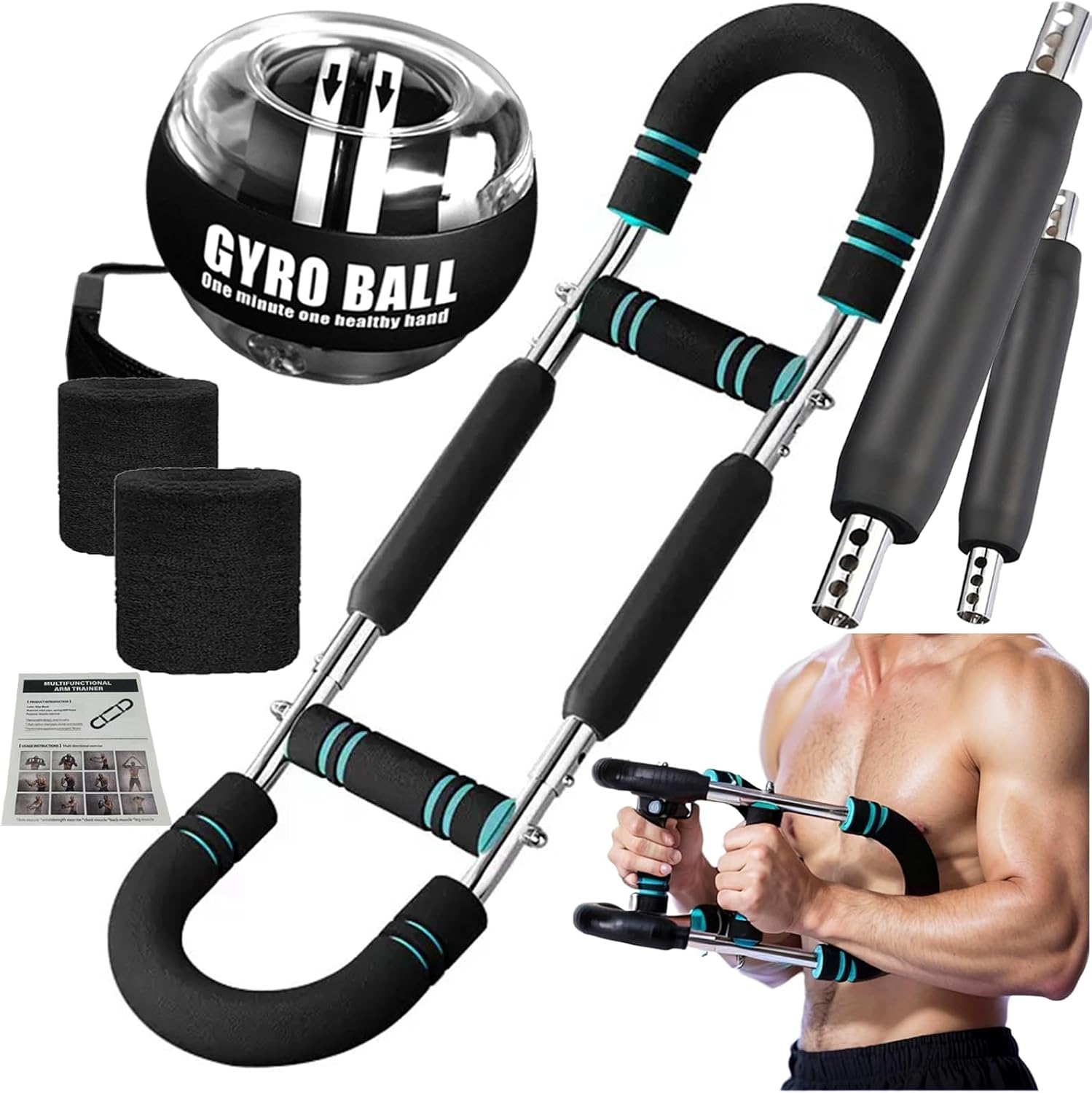 Adjustable Twisted Arm Trainer 60-110 Gyro Ball- Chest Workout Equipment, Arm Twister&Shoulder Exercise Equipment, Durable Chest Trainer for Men, Portable Home Exercise Equipment,Arm Forcerod
