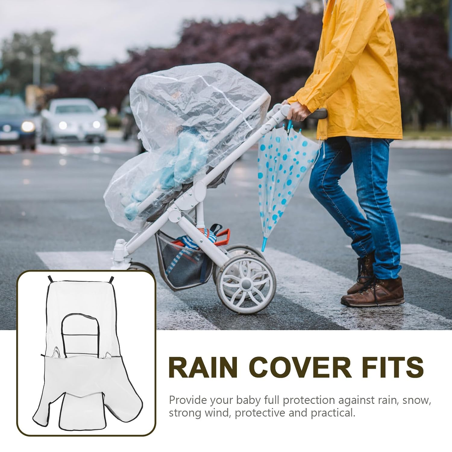 Universal Stroller Rain Cover Windproof Stroller Wind Protector with Eva Zipper and Window for Travel Weather Protection,