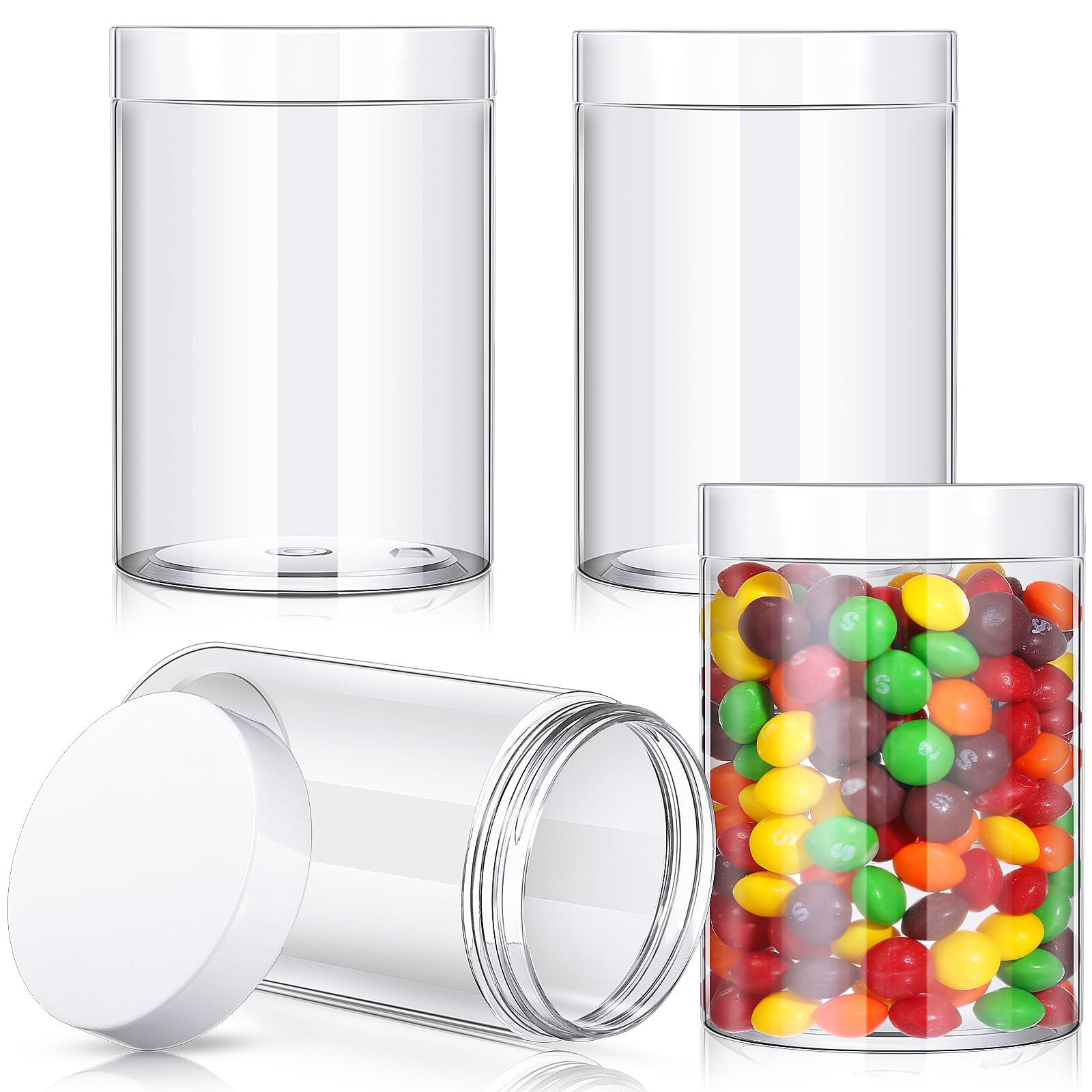 Patelai 4 Pieces Round Clear Wide-mouth Leak Proof Plastic Container Jars with Lids for Travel Storage Makeup Beauty Products Face Creams Oils Salves Ointments DIY Making(12 Ounce,White)