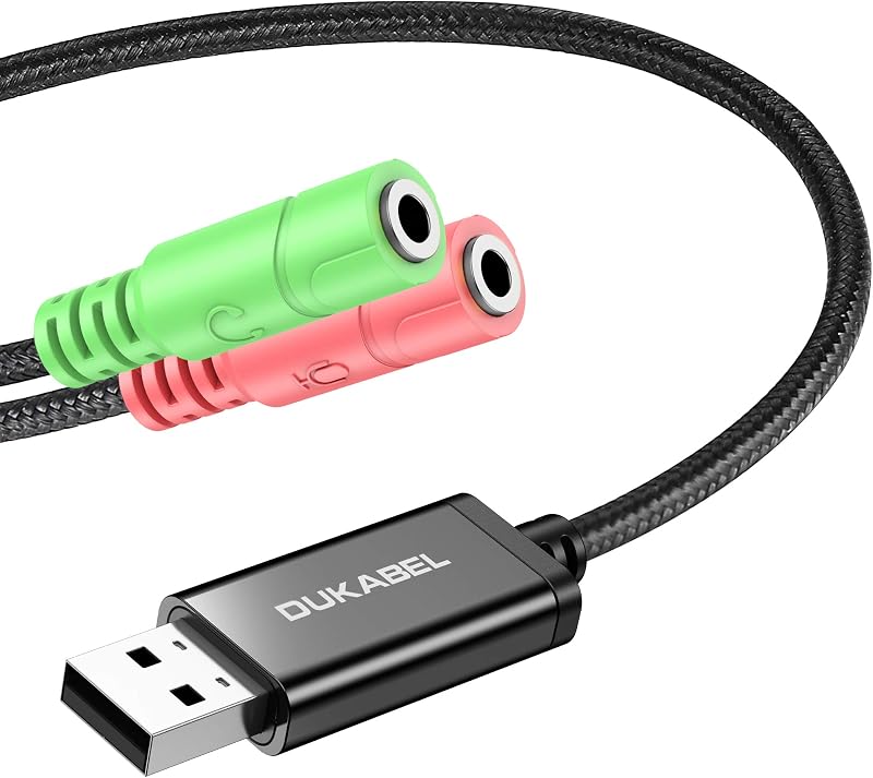 USB Audio Adapter with 3.5mm Jack External USB Sound Adapter - 30CM | USB External Stereo Sound Card with 3.5mm Earphone and Microphone for PS4, PS5, Windows, Mac, Linux, Plug and Play